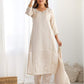 Beige Silk Sequence Sweetheart Neck 3/4 Sleeve Straight Kurta Set With Pant & Dupatta