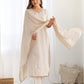 Beige Silk Sequence Sweetheart Neck 3/4 Sleeve Straight Kurta Set With Pant & Dupatta