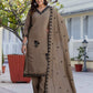 Dark Beige Silk Embroidered V Neck 3/4 Sleeve Straight Kurta Set With Pant & Dupatta
