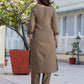 Dark Beige Silk Embroidered V Neck 3/4 Sleeve Straight Kurta Set With Pant & Dupatta