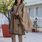 Dark Beige Silk Embroidered V Neck 3/4 Sleeve Straight Kurta Set With Pant & Dupatta