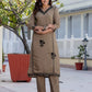 Dark Beige Silk Embroidered V Neck 3/4 Sleeve Straight Kurta Set With Pant & Dupatta