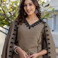 Dark Beige Silk Embroidered V Neck 3/4 Sleeve Straight Kurta Set With Pant & Dupatta