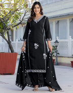 Silk Blend Embroidered Straight 3 Piece Kurta Set