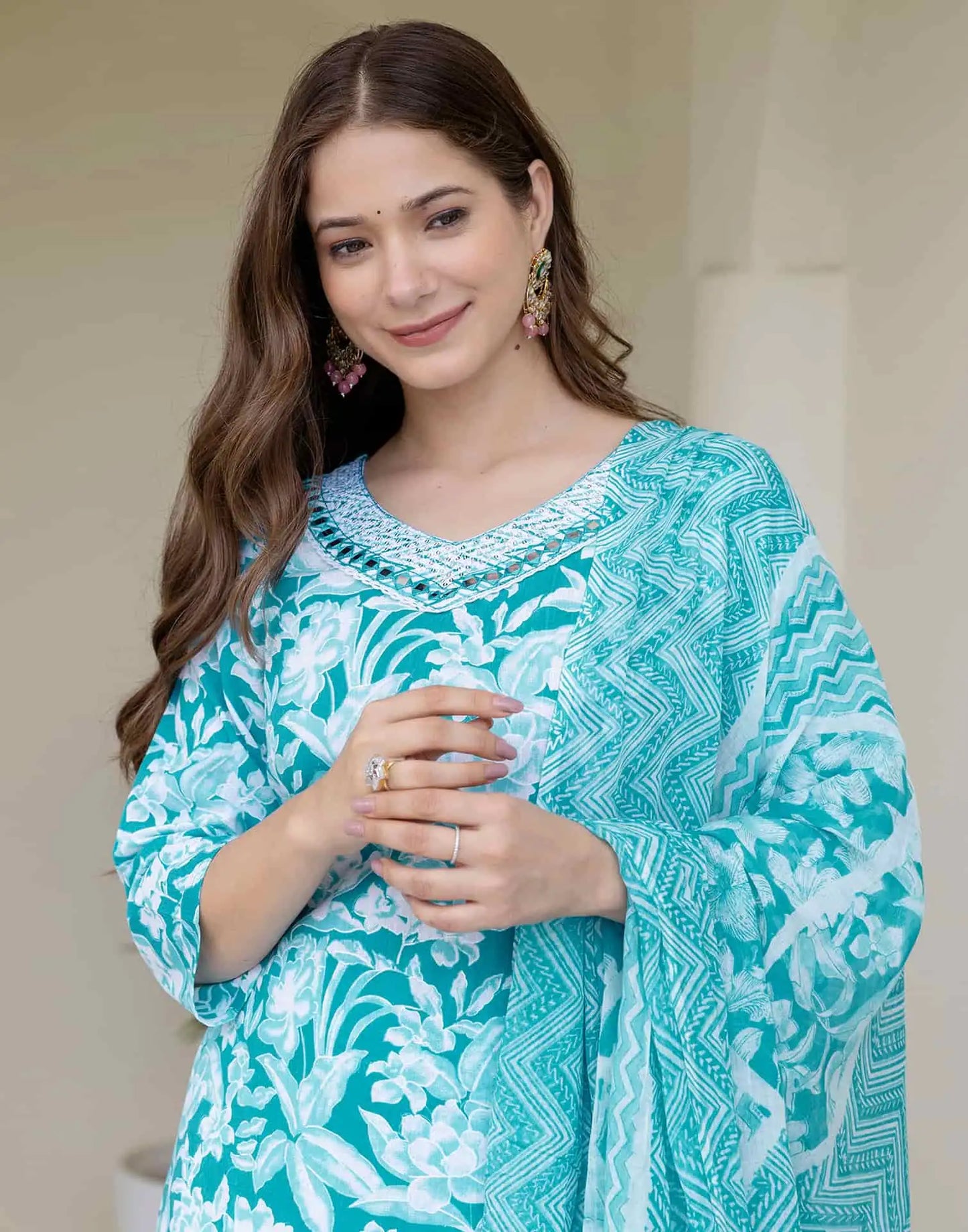 Cotton Printed Straight Kurta with Pant & Dupatta