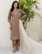 Taffeta Embroidered Straight 3 Piece Kurta Set