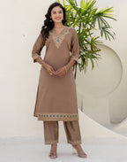 Taffeta Embroidered Straight 3 Piece Kurta Set