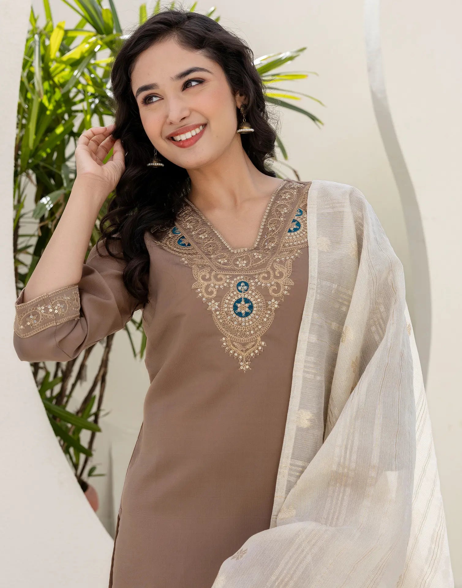 Taffeta Embroidered Straight 3 Piece Kurta Set