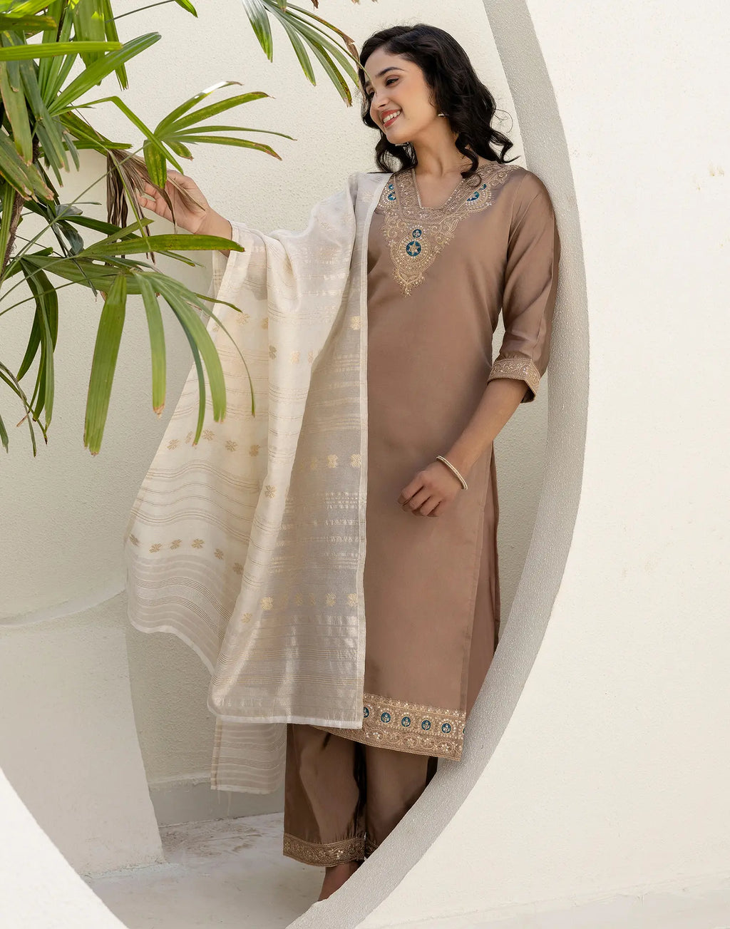 Taffeta Embroidered Straight 3 Piece Kurta Set