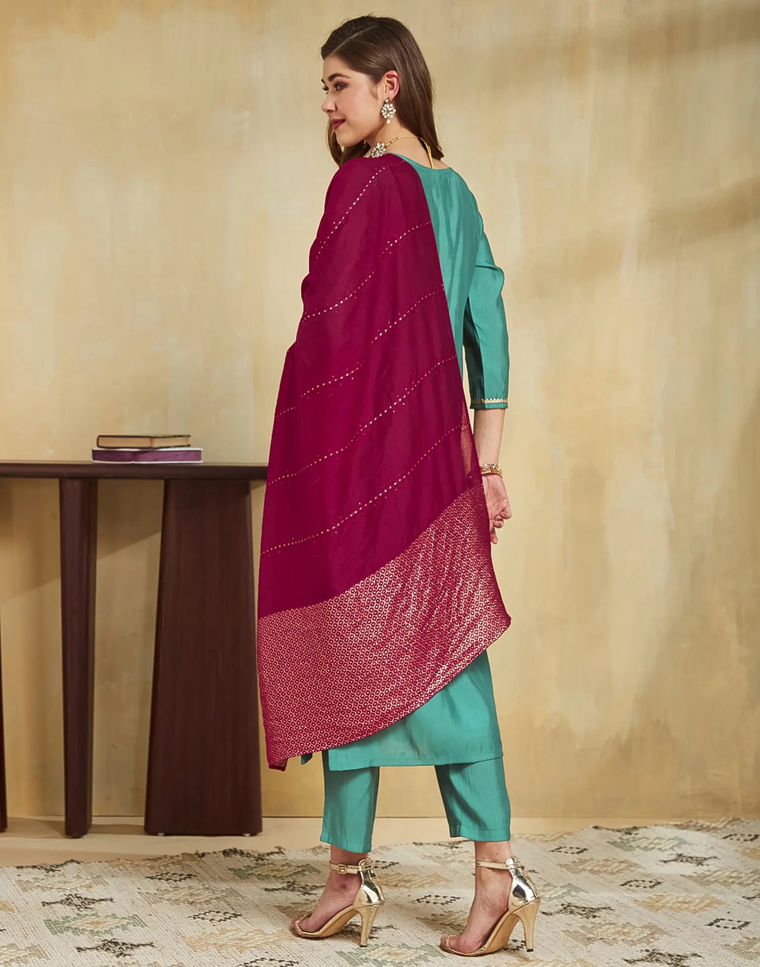 Silk Blend Embroidered Straight 3 Piece Kurta Set