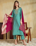 Silk Blend Embroidered Straight 3 Piece Kurta Set