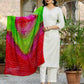 Cotton Blend Gota Lace Straight Kurta with Pant & Dupatta