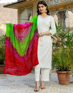 Cotton Blend Gota Lace Straight 3 Piece Kurta Set
