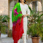 Cotton Blend Gota Lace Straight Kurta with Pant & Dupatta