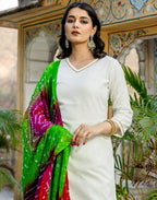 Cotton Blend Gota Lace Straight 3 Piece Kurta Set