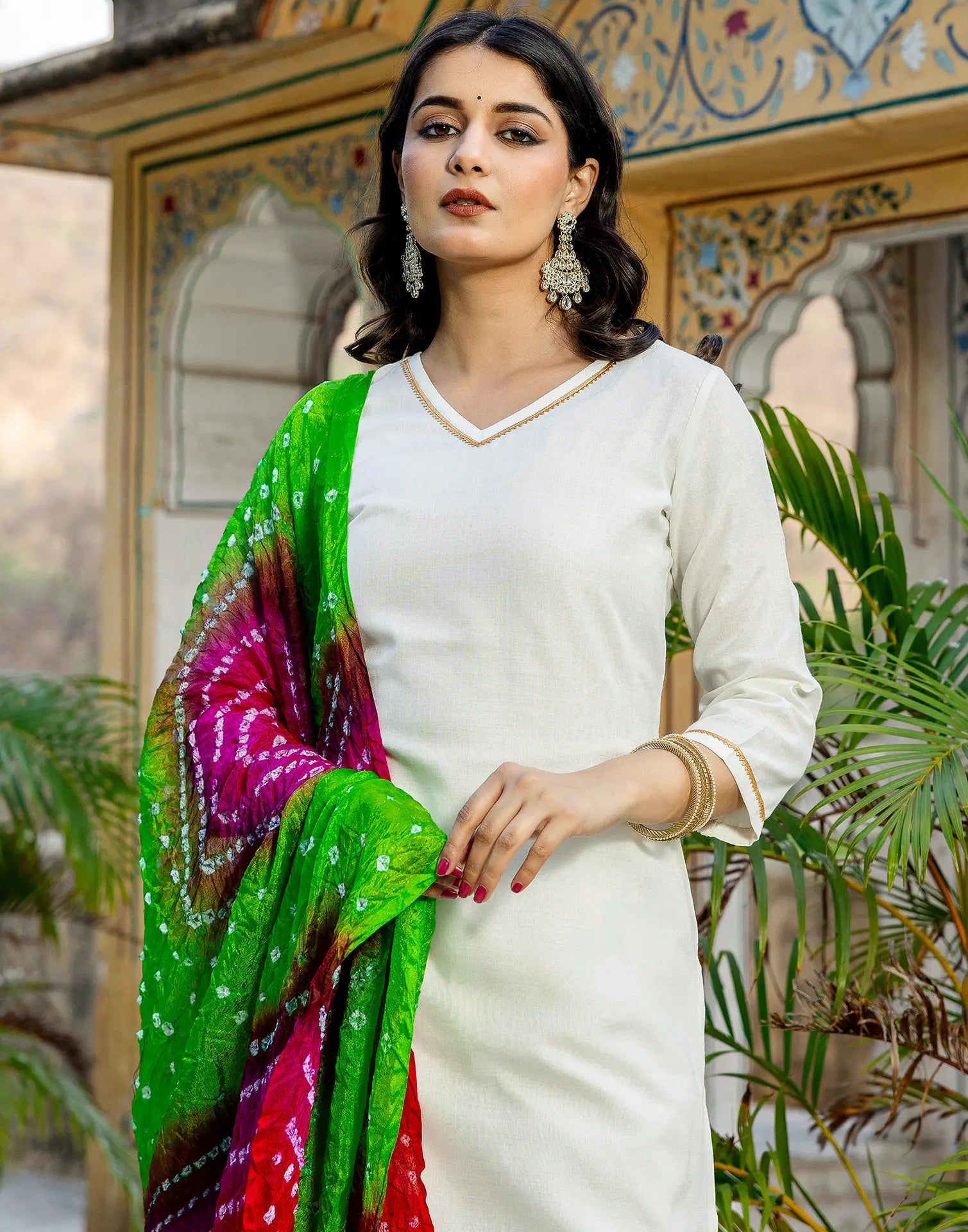 Cotton Blend Gota Lace Straight 3 Piece Kurta Set