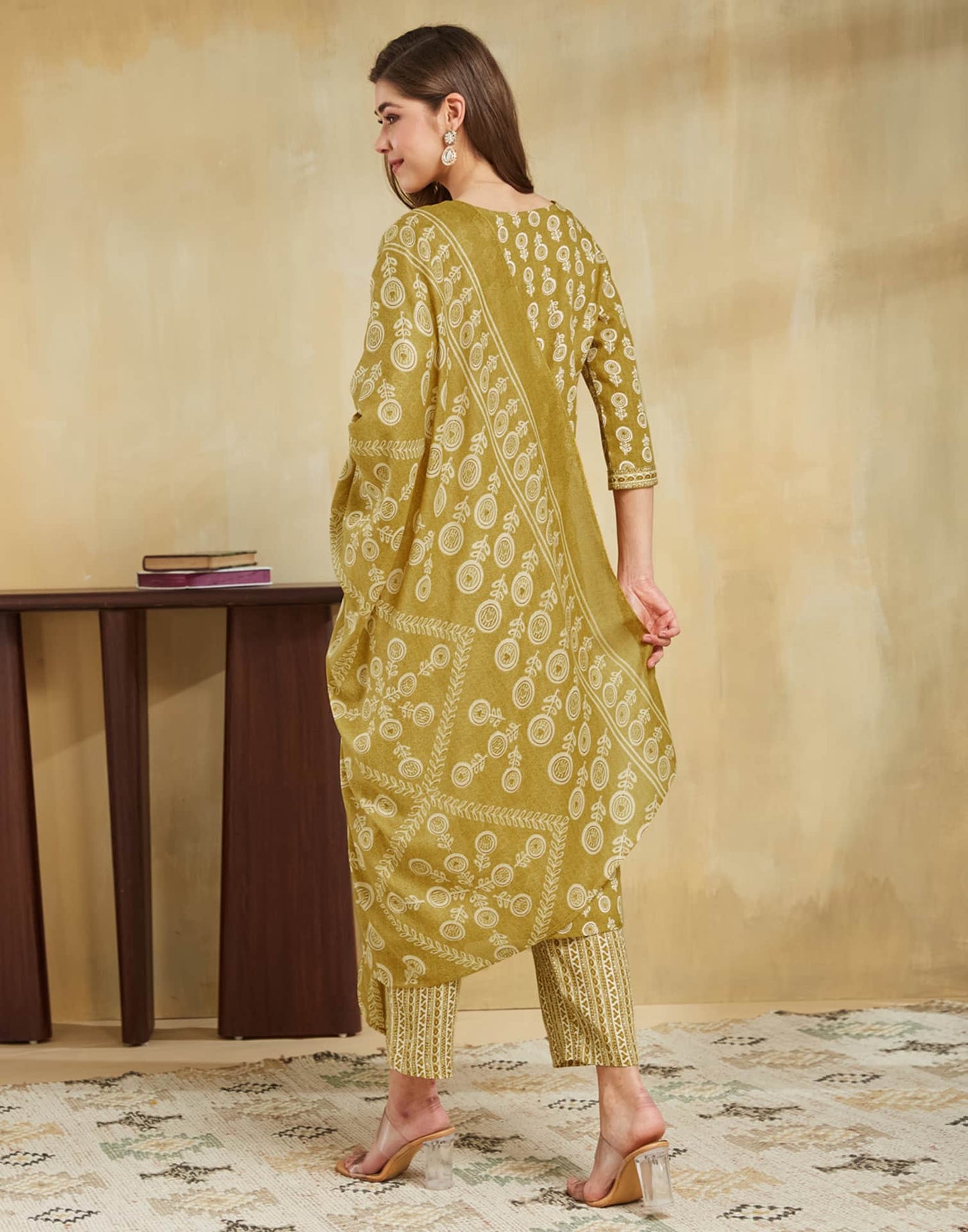 Cotton Blend Printed and Lace Straight Kurta with Pant & Dupatta