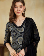 Crepe Printed Straight 3 Piece Kurta Set