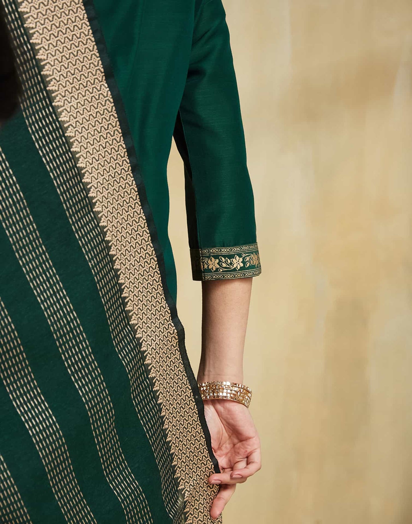 Cotton Blend Foil Printed and Foil Printed Lace Straight Kurta with Pant & Dupatta