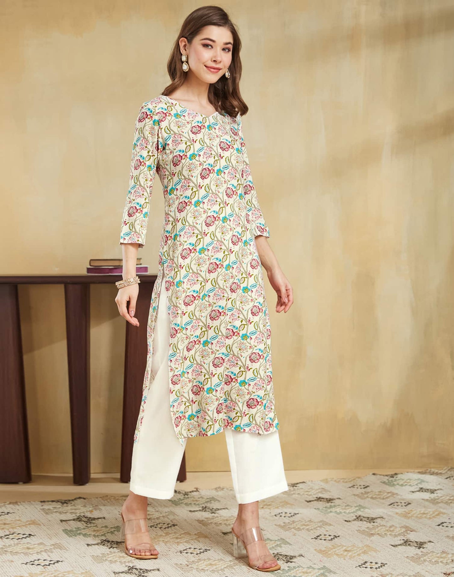 Rayon Printed Straight Kurta with Pant & Dupatta