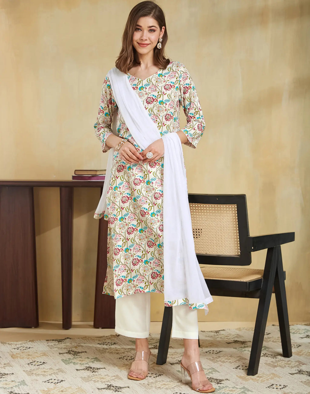 Viscose Rayon Floral Print Straight 3 Piece Kurta Set