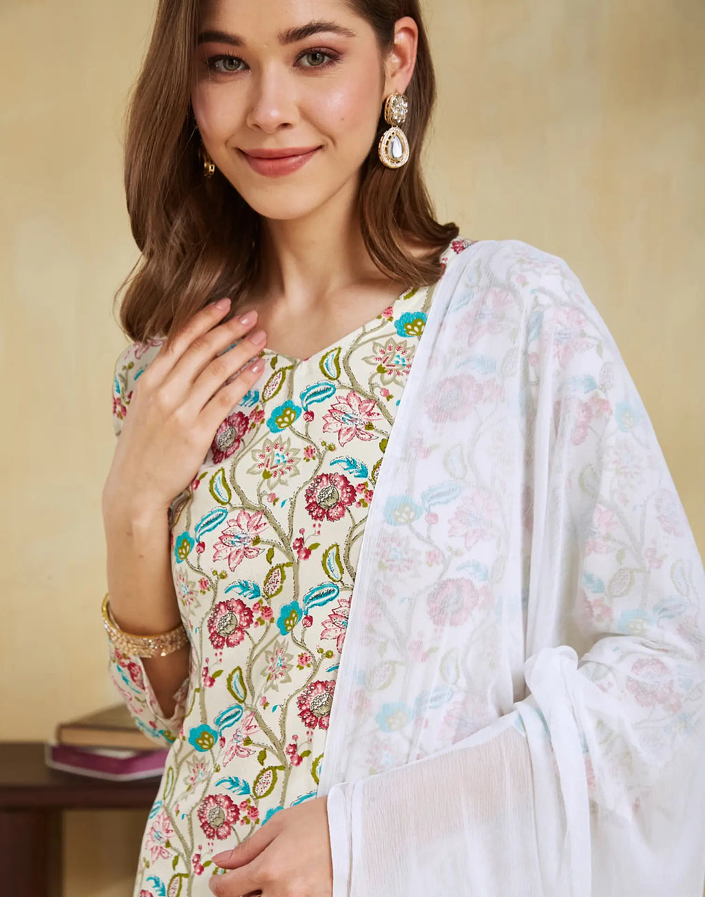 Viscose Rayon Floral Print Straight 3 Piece Kurta Set