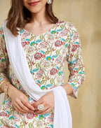Viscose Rayon Floral Print Straight 3 Piece Kurta Set