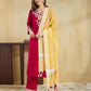 Cotton Blend Embroidery Straight Kurta with Pant & Dupatta