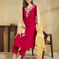 Cotton Blend Embroidery Straight Kurta with Pant & Dupatta