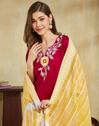 Silk Blend Embroidered Straight 3 Piece Kurta Set