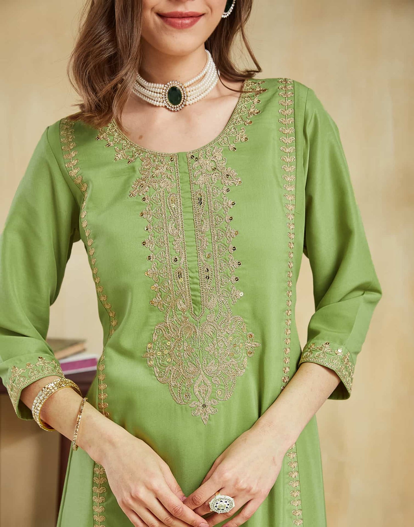 Cotton Embroidered Straight Kurta with Pant & Dupatta