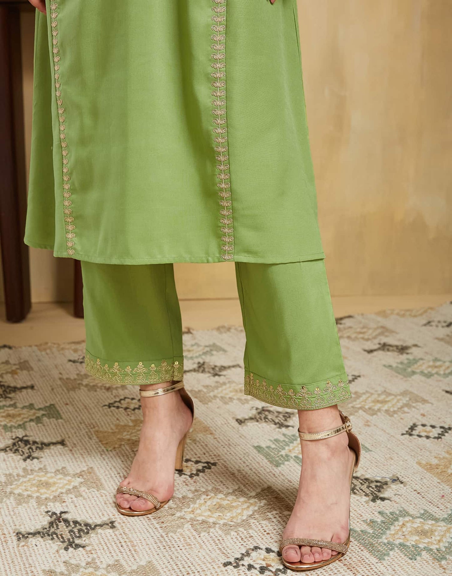 Cotton Embroidered Straight Kurta with Pant & Dupatta