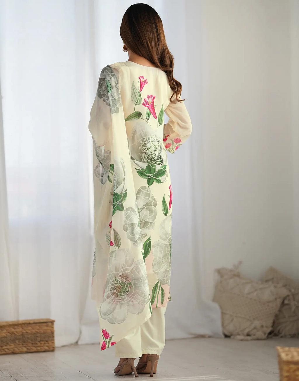 Georgette Floral Print Straight 3 Piece Kurta Set