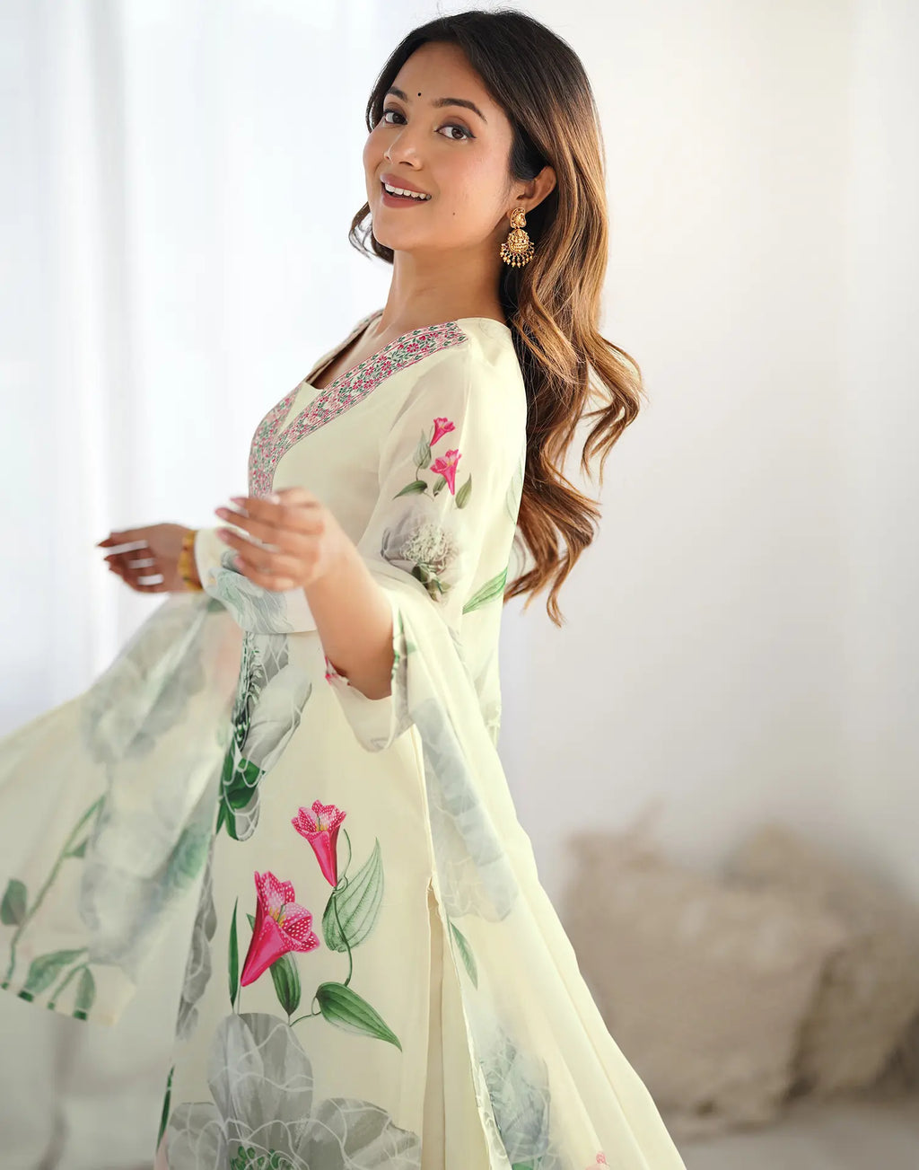 Georgette Floral Print Straight 3 Piece Kurta Set
