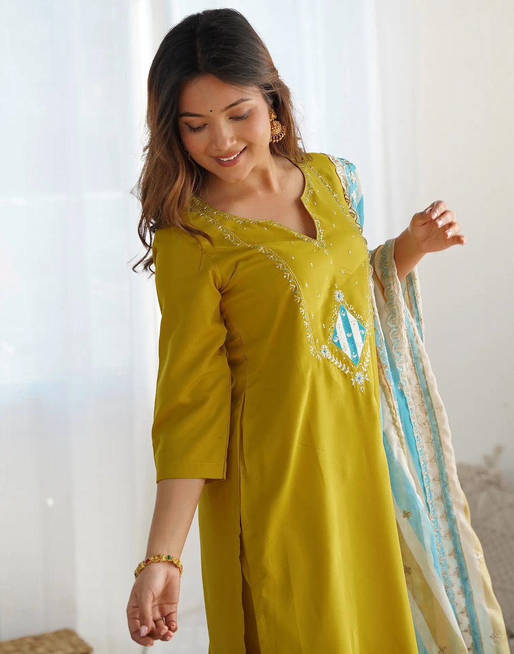 Silk Embroidered Straight 3 Piece Kurta Set