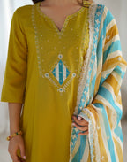 Silk Embroidered Straight 3 Piece Kurta Set