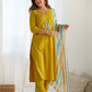Silk Embroidery and Sequin Work Straight Kurta with Pant & Dupatta