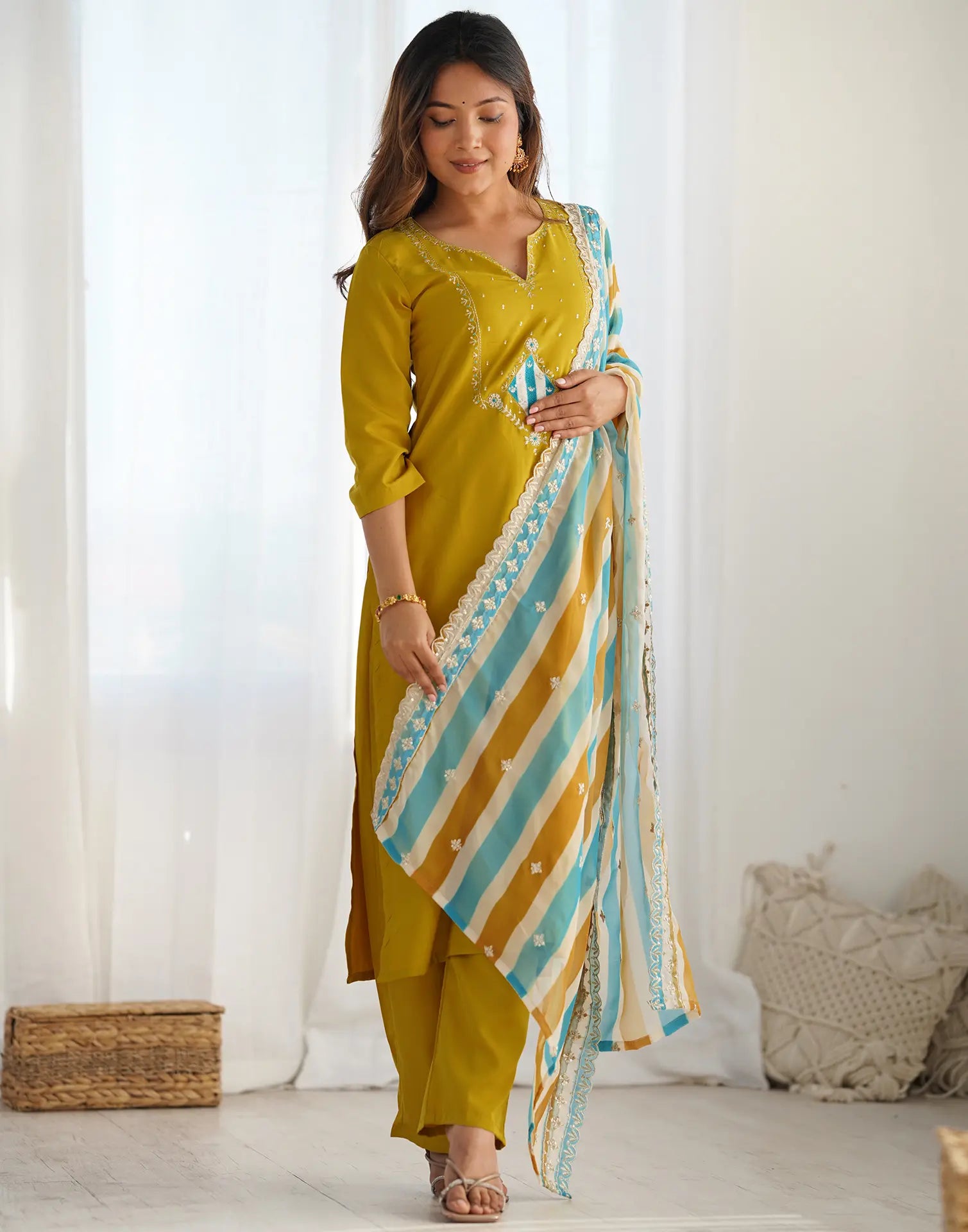 Silk Embroidered Straight 3 Piece Kurta Set