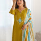 Silk Embroidery and Sequin Work Straight Kurta with Pant & Dupatta