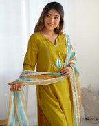 Silk Embroidered Straight 3 Piece Kurta Set