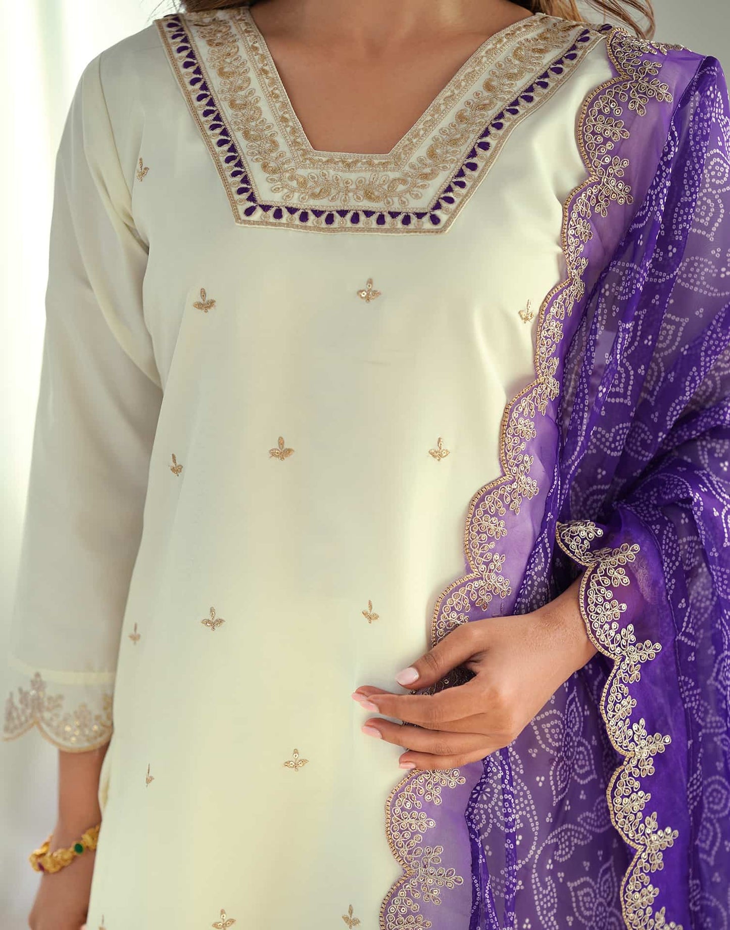 Silk Embroidery and Sequin Work Straight Kurta with Pant & Dupatta