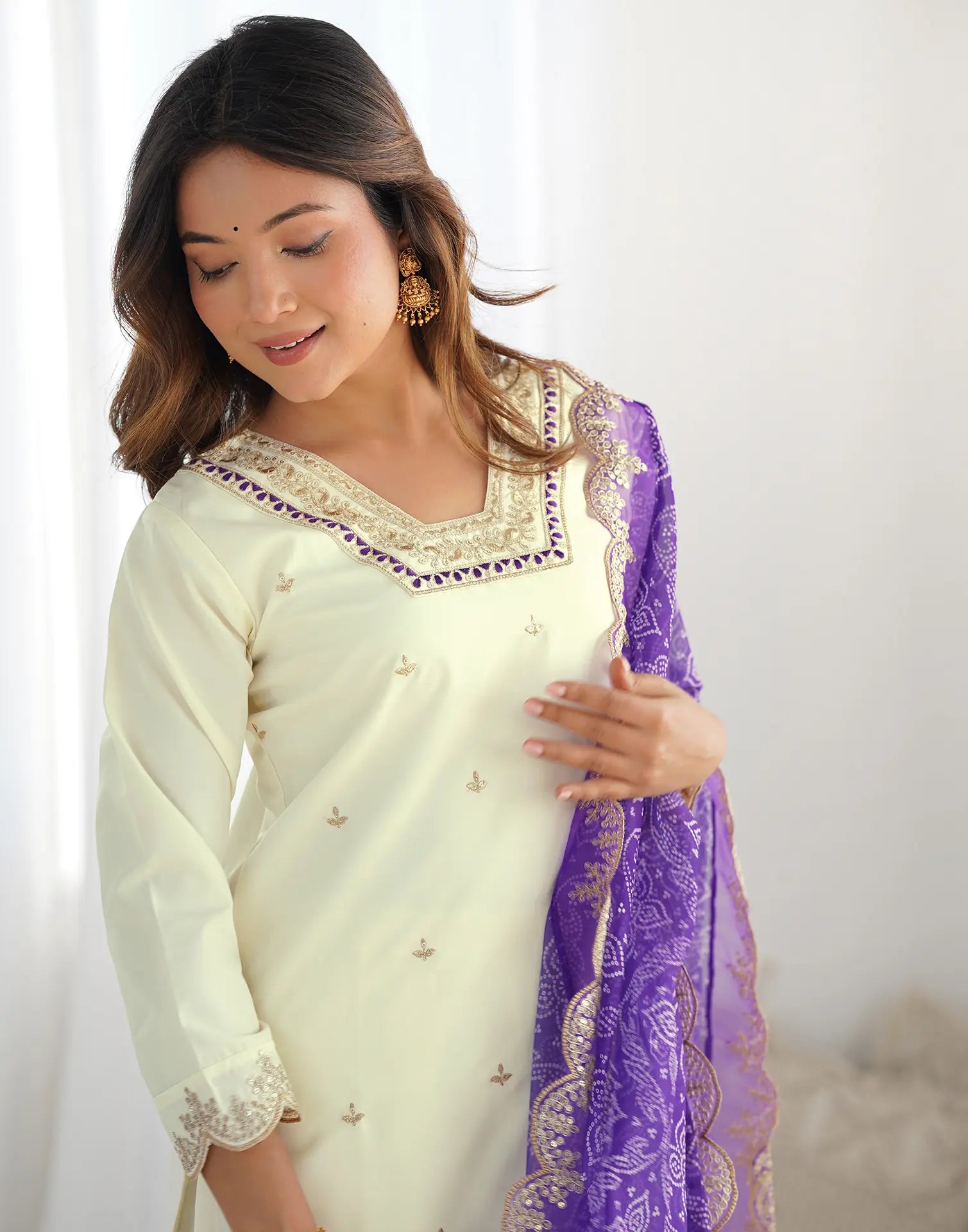Cotton Embroidered Straight 3 Piece Kurta Set