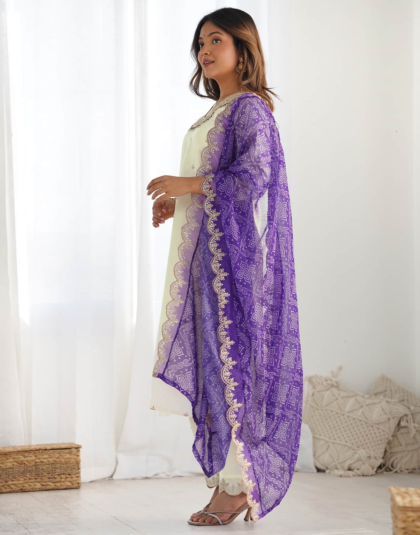 Silk Embroidery and Sequin Work Straight Kurta with Pant & Dupatta