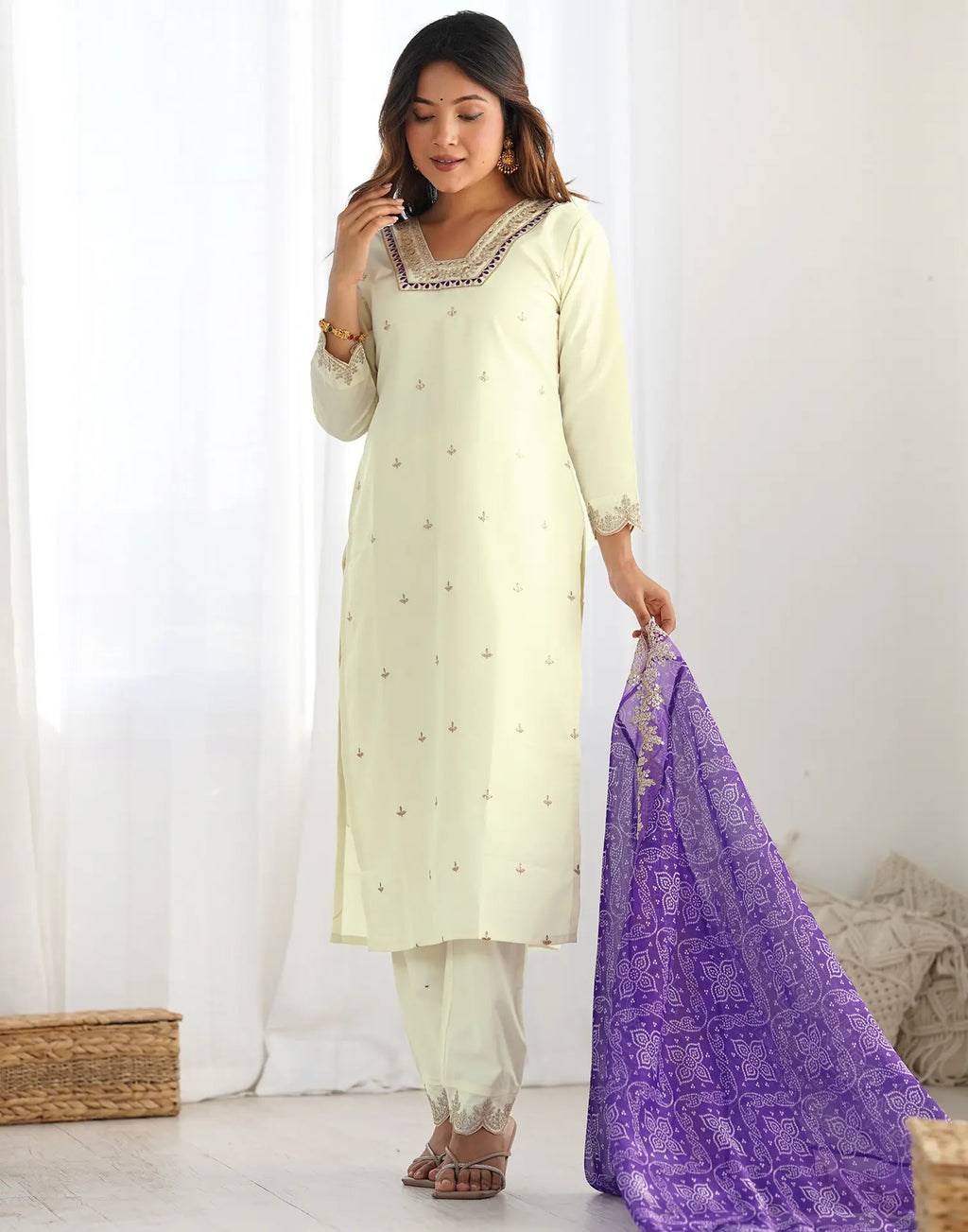Cotton Embroidered Straight 3 Piece Kurta Set