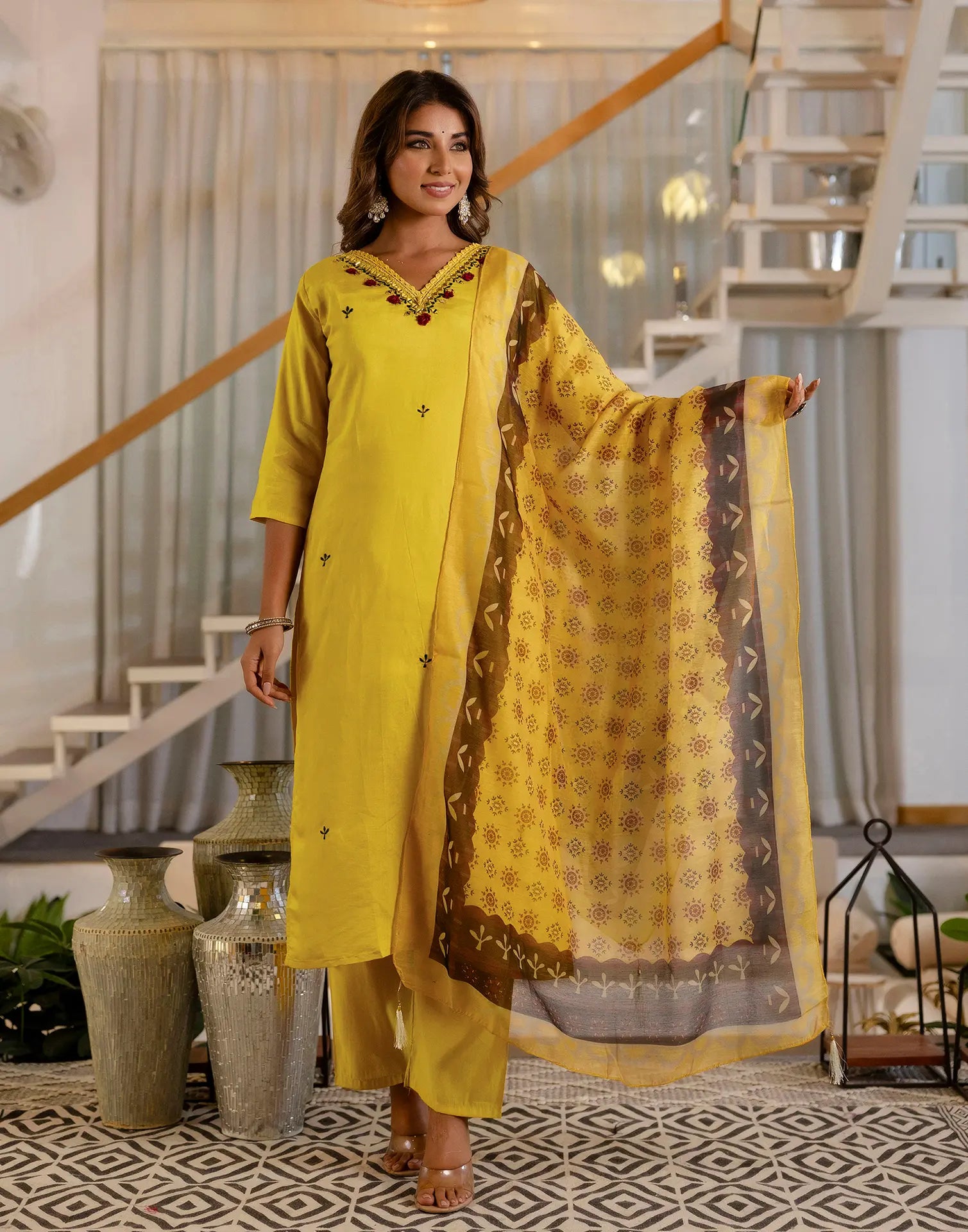 Silk Embroidered Straight 3 Piece Kurta Set