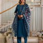 Silk Embroidery and Mirror Work Straight Kurta with Pant & Dupatta