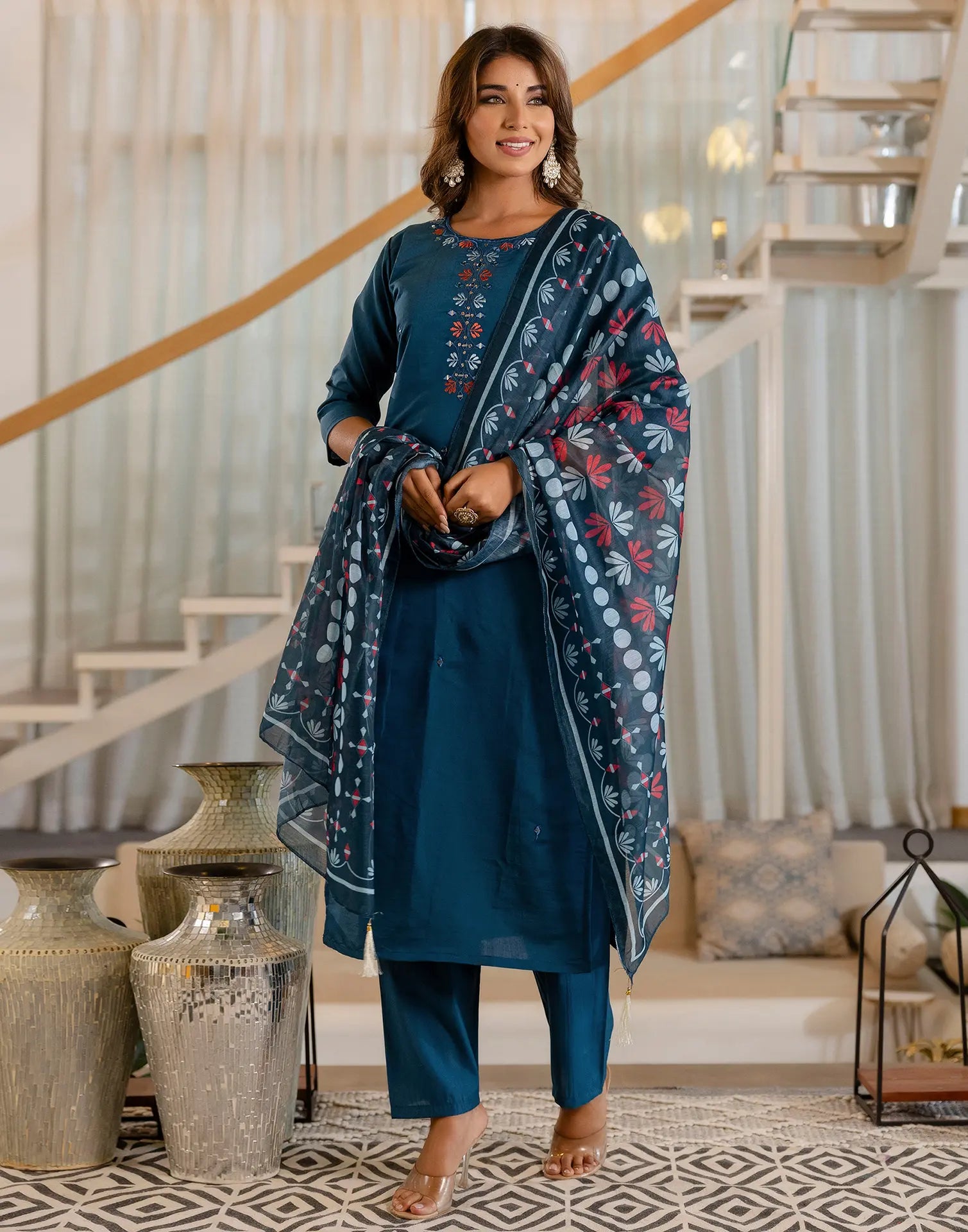 Silk Embroidered Straight 3 Piece Kurta Set