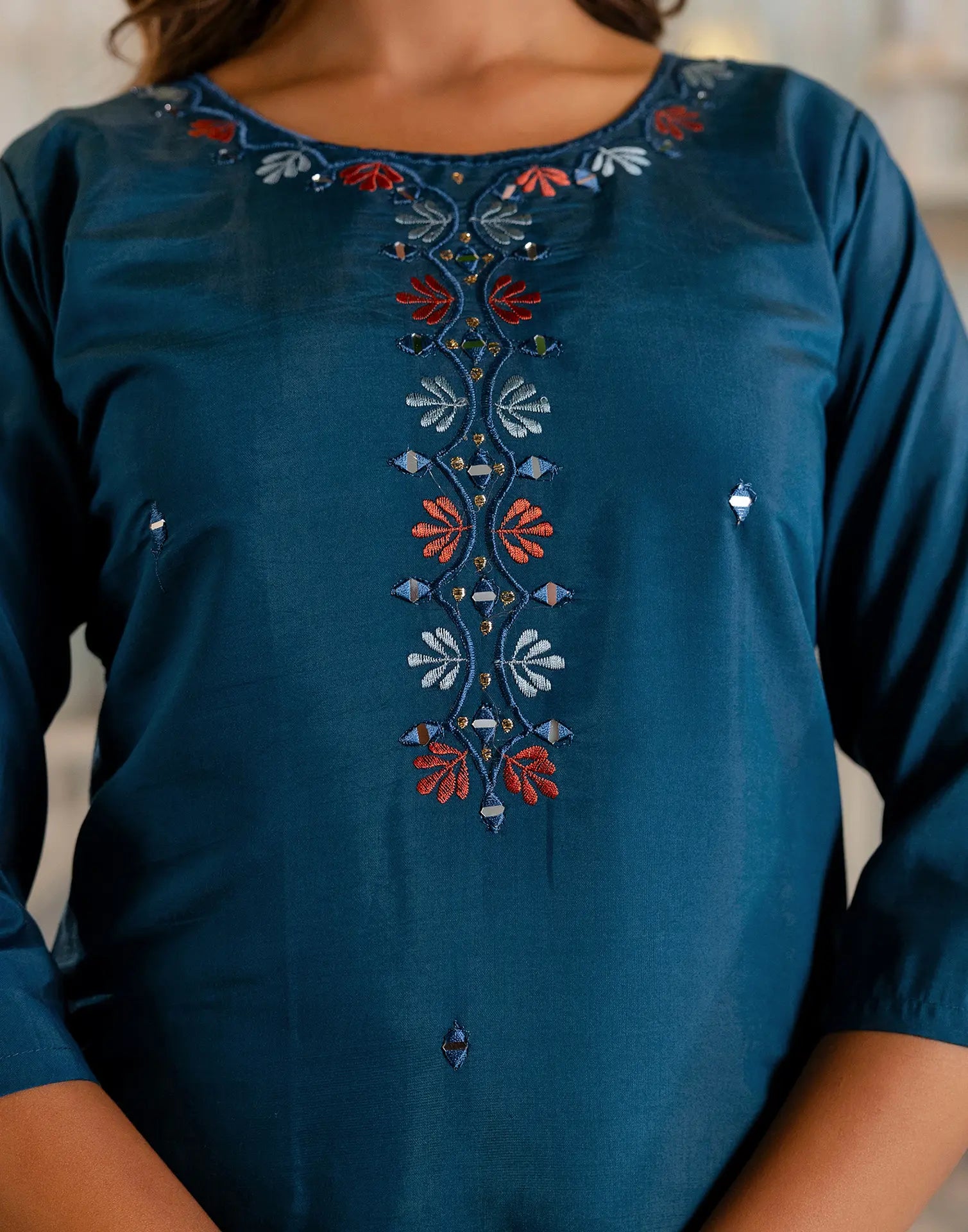 Silk Embroidered Straight 3 Piece Kurta Set