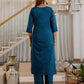 Silk Embroidery and Mirror Work Straight Kurta with Pant & Dupatta