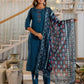 Silk Embroidery and Mirror Work Straight Kurta with Pant & Dupatta